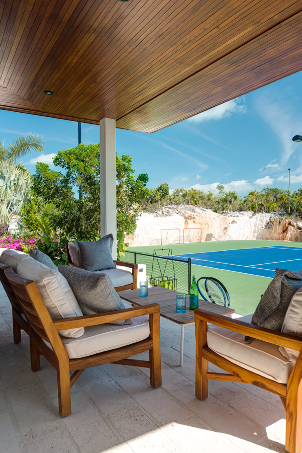 Dream Big Villa - view of the private tennis court from the pavilion